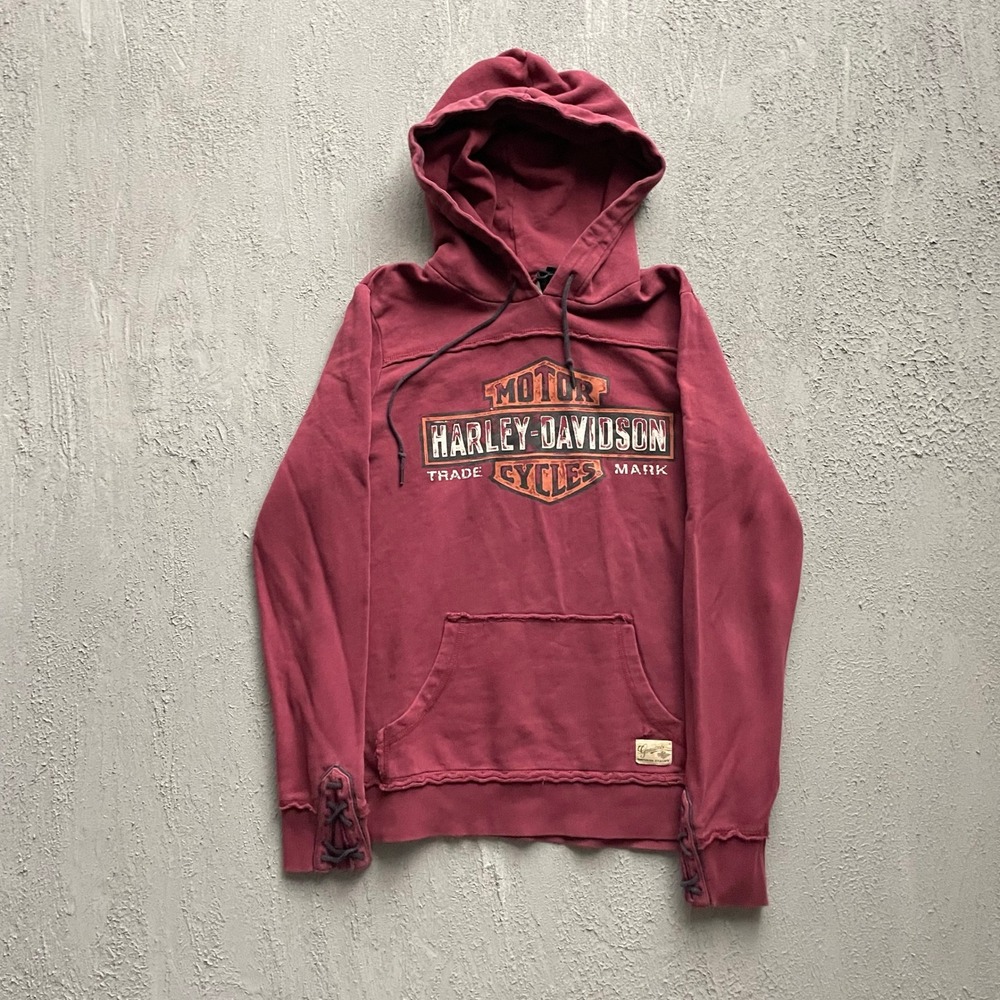 Vintage Harley Davidson Hoodie Womens Large Burgundy Y2K lace